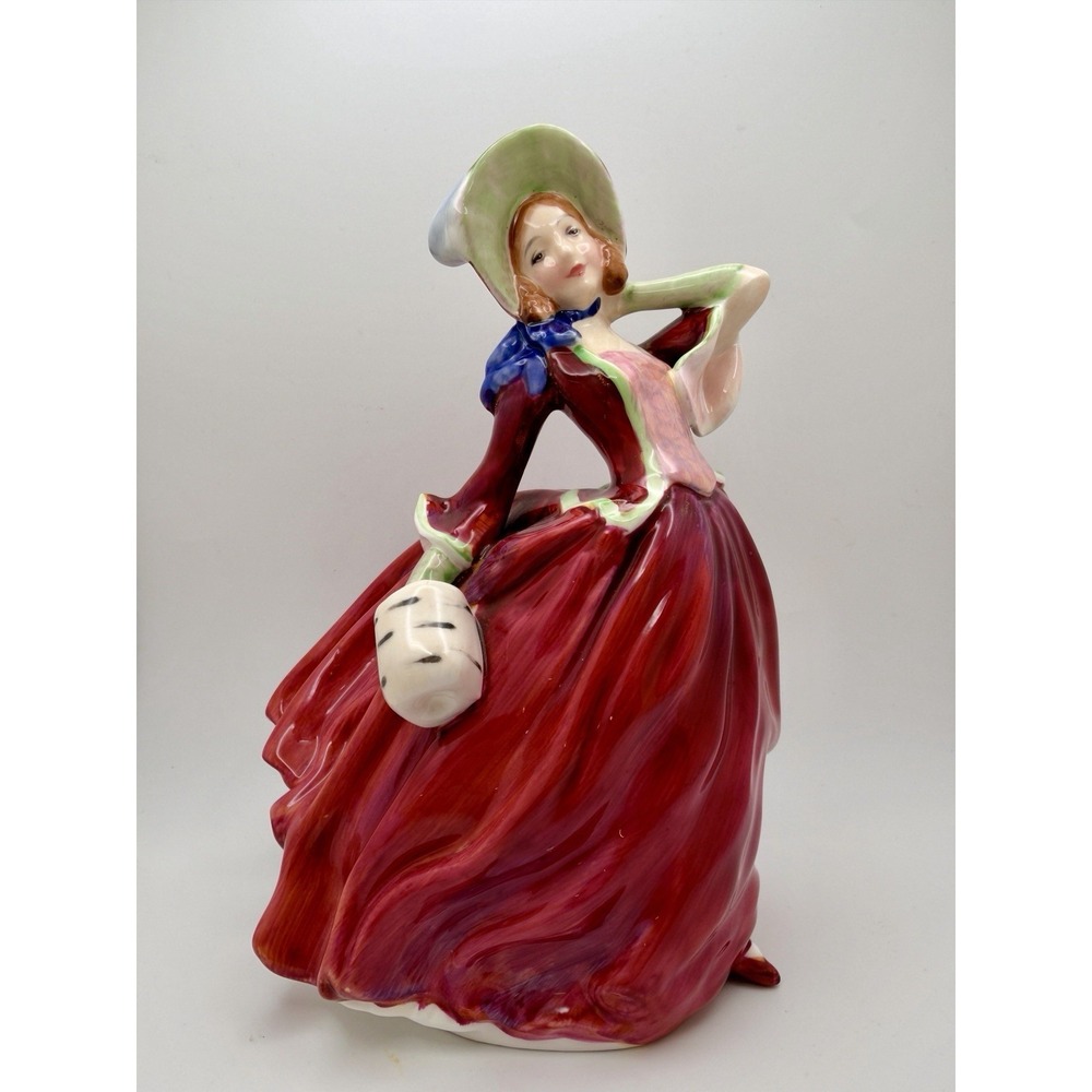 Royal Doulton Autumn Breezes Handpainted Porcelain Figurine Woman in Red Dress